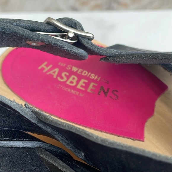 Swedish Hasbeens Vivi Clog Heeled Sandals in Black Leather - Picture 4 of 8